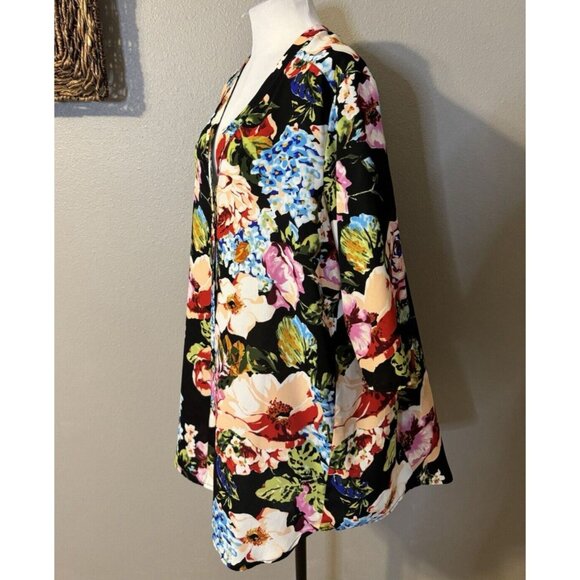 Show Me Your MUMU Kimono Duster Top Cover Up Black Floral Multi Small NEW - Picture 7 of 13